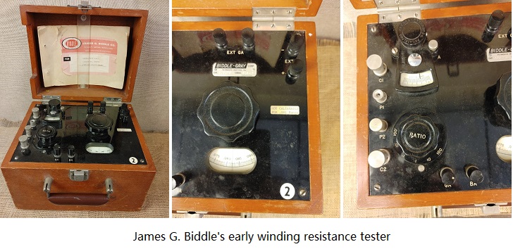 James G. Biddle's early transformer DC <a href=https://www.kritester.com/transfomer-winding-resistance-tester.html target='_blank'>winding resistance tester</a>