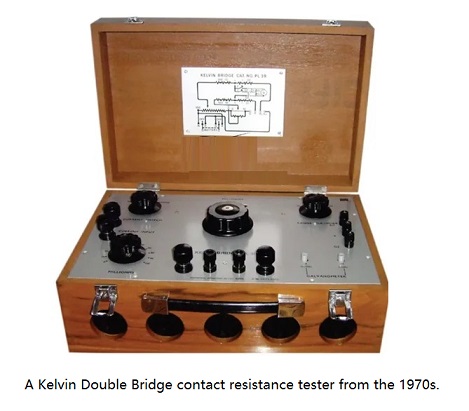 A Kelvin Double Bridge contact resistance tester from the 1970s.