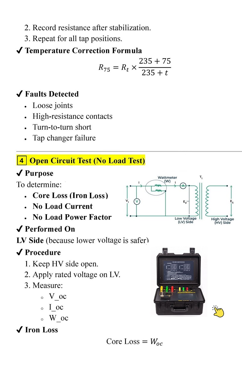 The principles and formulas of the open-circuit (no-load) test, one of the testing items for transformers.