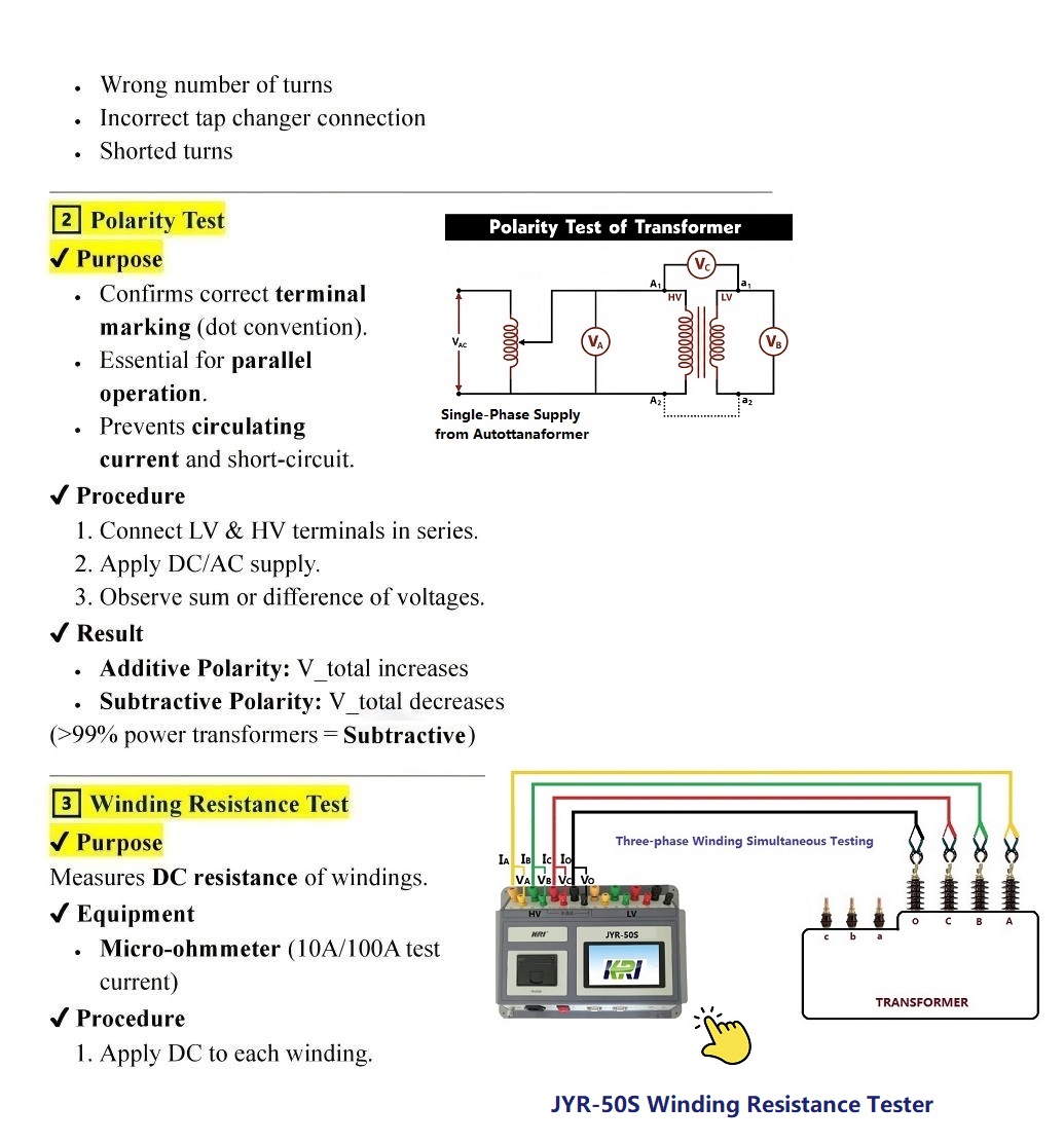 The principle and formula for DC winding resistance testing, among all transformer testing items.