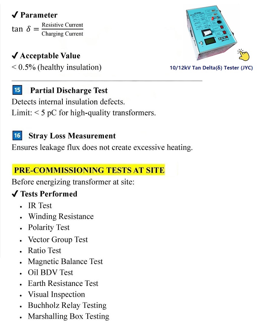 transformer tan delta test, partial discharge test